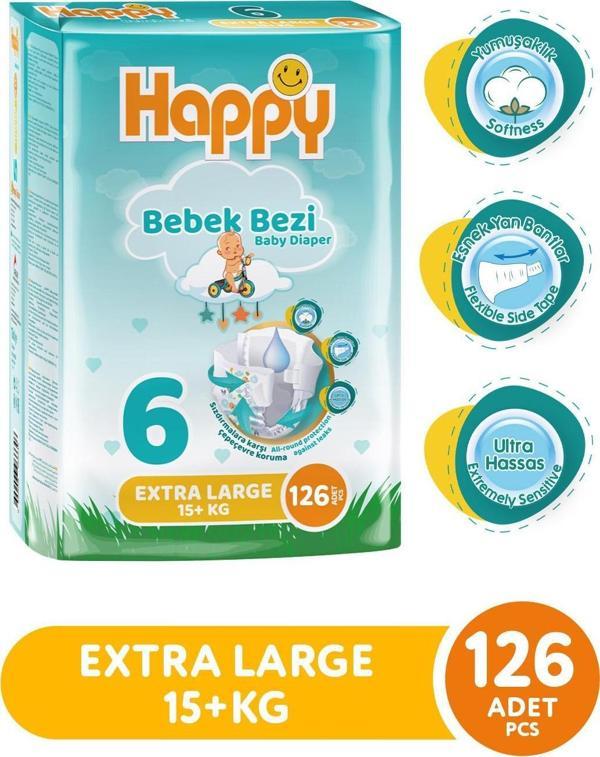 Happy Bebek Bezi 6 No Extra Large (15+kg) 126 lı - Image 1