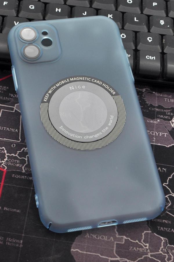 iPhone 11 Uyumlu Mint Yeşil Renkli Yarı Şeffaf İnce Sert Kapak Kılıf Kamera Lens Korumalı - Image 1