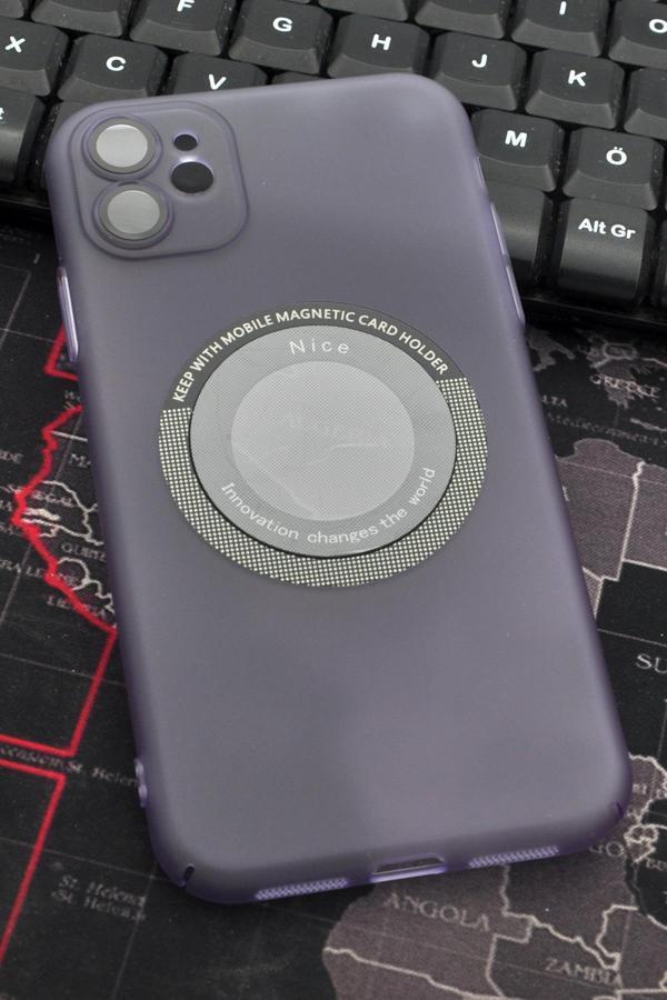 iPhone 11 Uyumlu Mor Renkli Yarı Şeffaf İnce Sert Kapak Kılıf Kamera Lens Korumalı - Image 1