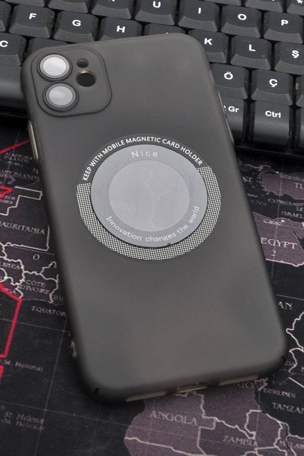 iPhone 11 Uyumlu Siyah Renkli Yarı Şeffaf İnce Sert Kapak Kılıf Kamera Lens Korumalı - Image 1