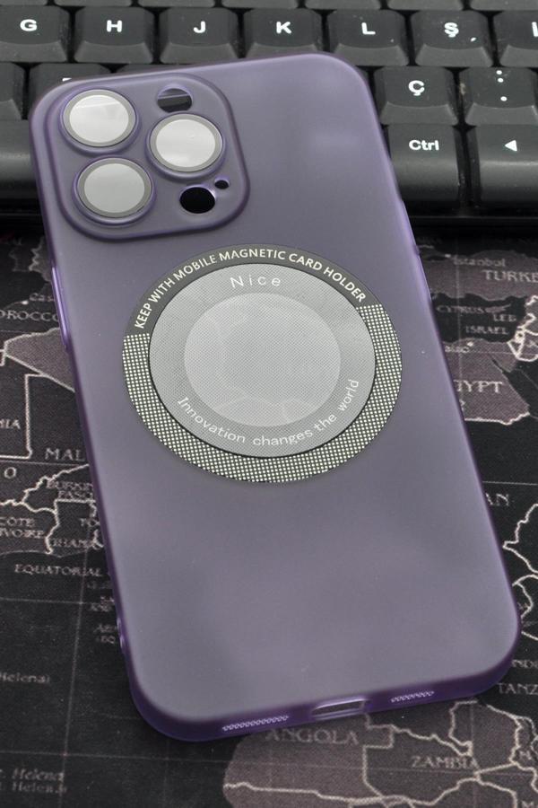 iPhone 13 Pro Max Uyumlu Mor Renkli Yarı Şeffaf İnce Sert Kapak Kılıf Kamera Lens Korumalı - Image 1