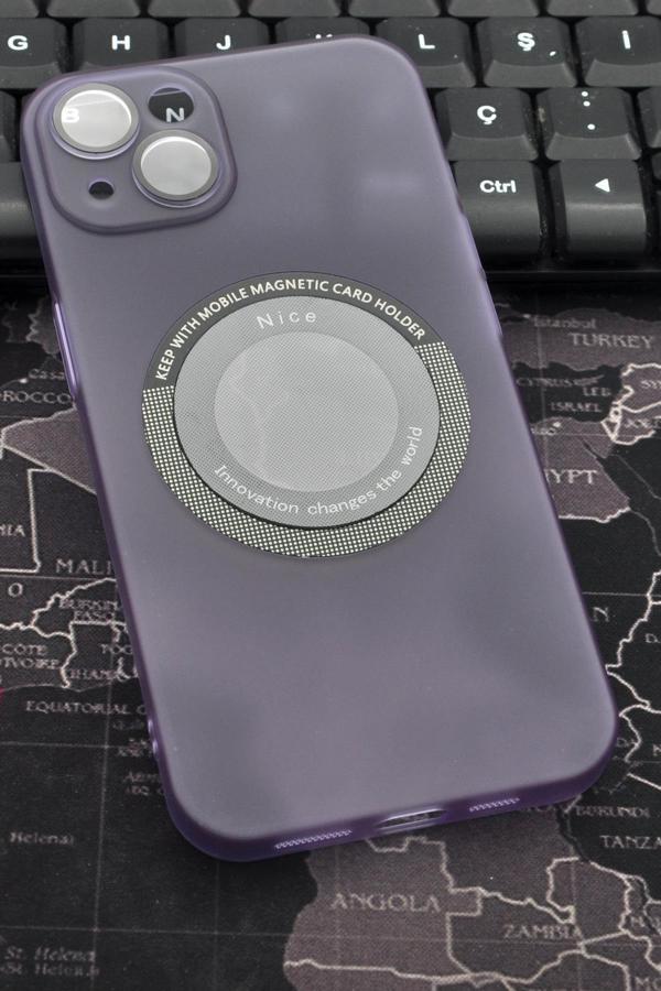 iPhone 13 Uyumlu Mor Renkli Yarı Şeffaf İnce Sert Kapak Kılıf Kamera Lens Korumalı - Image 1