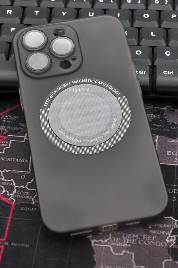 iPhone 14 Pro Max Uyumlu Siyah Renkli Yarı Şeffaf İnce Sert Kapak Kılıf Kamera Lens Korumalı - Image 1