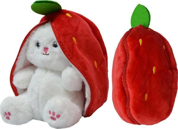 35 Cm Peluş Özel Hediye Çilek Tavşan Özel Tasarım- Fermuarlı Yapısıyla Hem Çilek Hem De Tavşan - Image 1