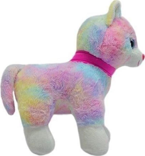 PELUŞ KEDİ 30 CM PEMBE TOKALI AYAKTA DURAN KEDİ - Uyku Ve Oyun Arkadaşı Peluş Oyuncak - Image 1