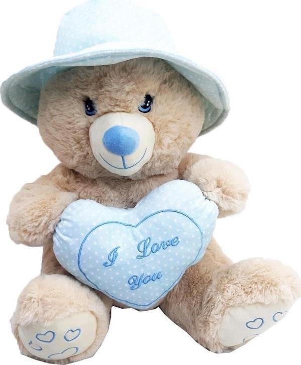 Sevimli Şapkalı Kalpli Peluş Ayıcık 43 CM - Uyku Ve Oyun Arkadaşı Peluş Oyuncak - Image 1