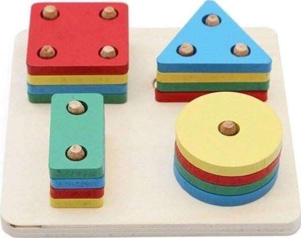 Hamaha Wooden Toys 4 Lü Kare Geometrik Yerli Boyalı - Image 1