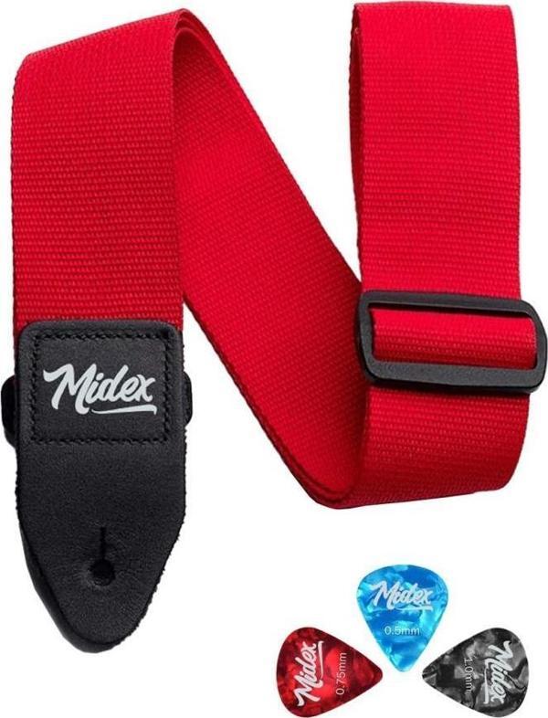Midex ASM-26RD Gitar Omuz Askısı Kırmızı Renk 89-155cm (Pena Hediye) - Image 1