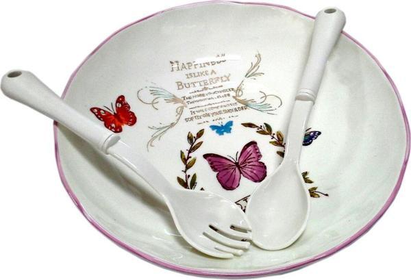 Seramik Kelebekli Salata Kasesi Yuvarlak 30cm - Image 1