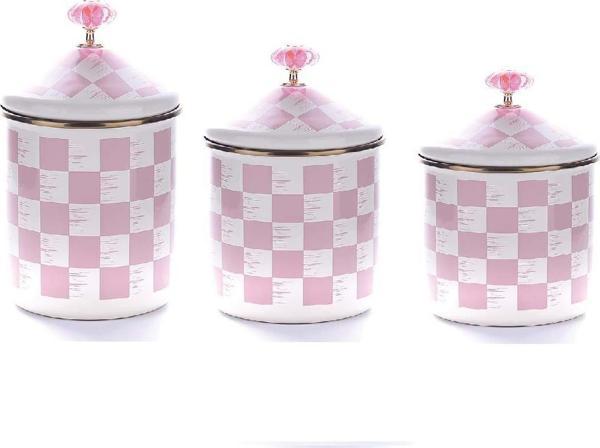 Pembe Dama Desen Emaye 3 Boy Kavanoz Takımı - Image 1