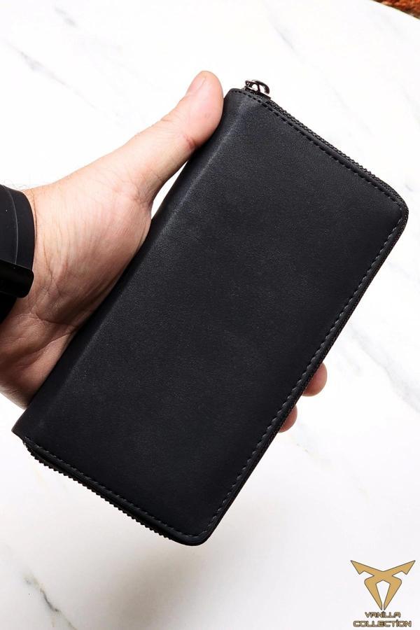 Xclub Model Unisex Telefon Bölmeli Deri Portföy Kartlık Uzun Cüzdan CRAZY SİYAH - Image 1