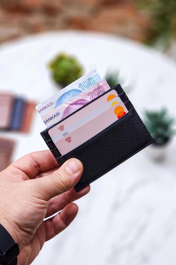 Sharp Model Orijinal Hakiki Deri Unisex Kredi Kartlık Cüzdan Portföy Süper İnce Model Slim SİYAH - Image 1