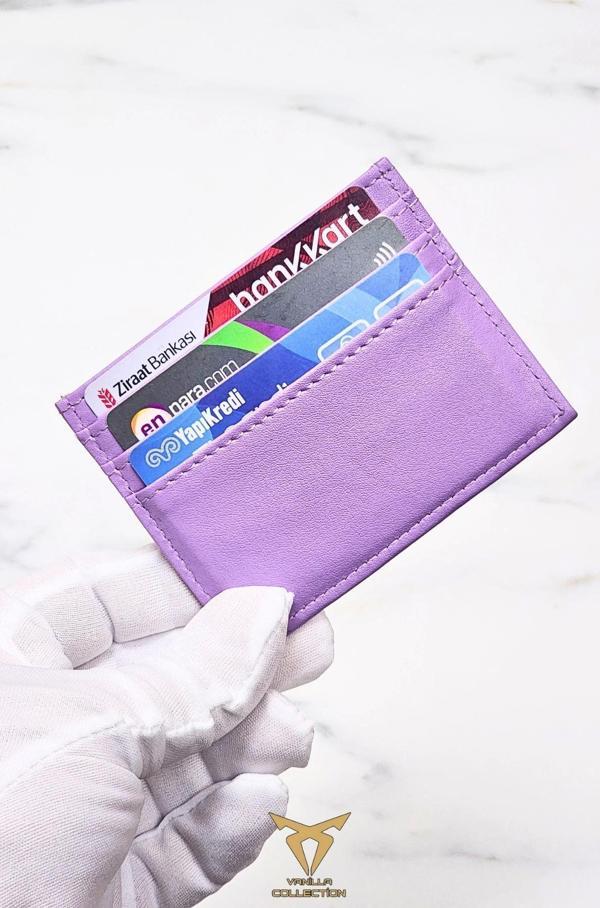 Unisex Mini Ve Ince Deri Dizme Kartlık Portföy Lila - Image 1