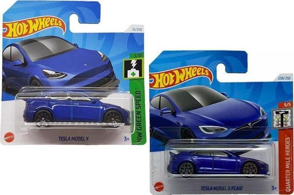 2 Araç Hot Wheels Set - Tesla Model Y & Tesla Model S Plaid (1/64) Lacivert - Image 1
