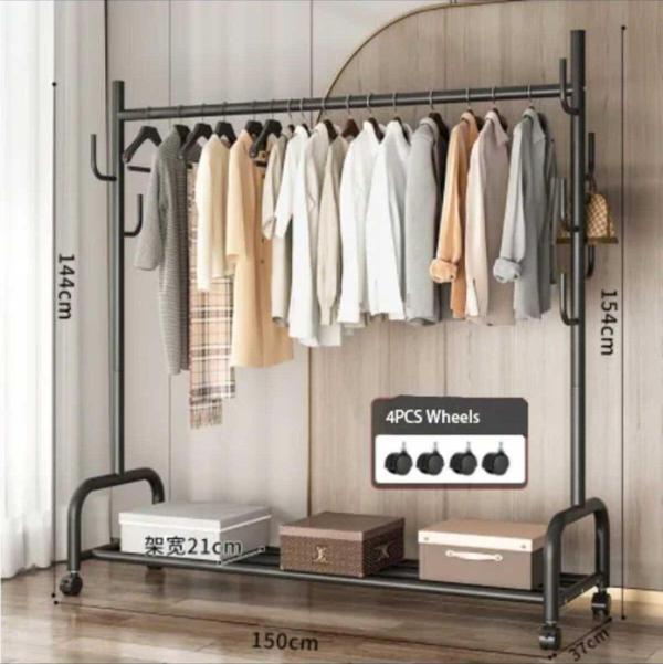 Trendesk Metal Siyah Portmanto Konfeksiyon Askısı Ayaklı Askılık Elbise Askılığı Tekerlekli 154*150 Cm 6014 - Image 1