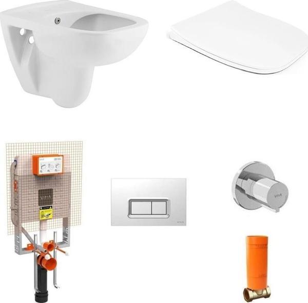 Seramiksan Petite Kanalsız Rim-Out Asma Klozet + Yavaş Kapanır Kapak + VitrA Gömme Rezervuar - Image 1