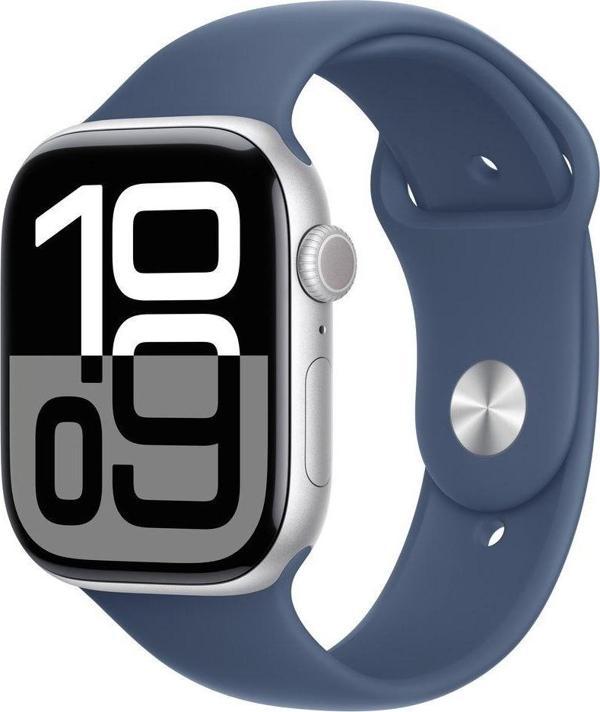 Watch Series 10 GPS + Cellular 42mm Gümüş Alüminyum Kasa + Kot Rengi Spor Kordon - S/M - Image 1
