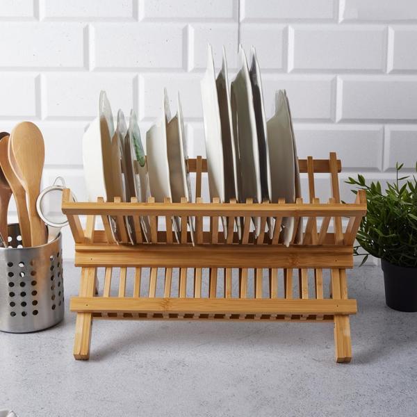 Bambu Tabaklık Katlanabilir Bulaşıklık Antibakteriyel Orta Boy Bambu Bulaşıklık 39x32 cm - Image 1