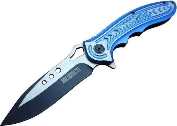 Lanmark T60B Kamp Çakı 20 cm - Mavi Sap, Otomatik, Kemerlikli - Image 1