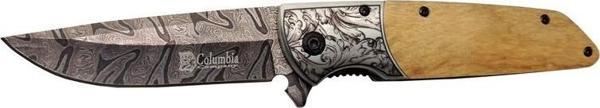 A2150C Kahve Kamp Çakısı 21cm- Manuel, Ahşap İşlemeli Sap,Kemerlikli - Image 1