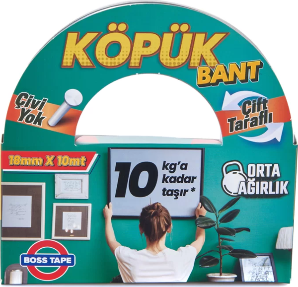 BOSS TAPE 2688 ÇİFT TARAFLI KÖPÜK BANT 18mmx10m (ORTA AĞIRLIK 10kg) - Image 1