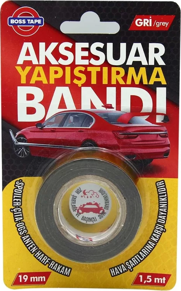 BOSS TAPE 3920 ÇİFT OTO AKSESUAR YAPIŞTIRMA BANDI 19mmx1.5m GRİ - Image 1