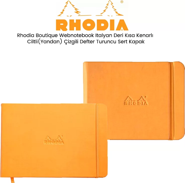 Rhodia Boutique Webnotebook Italyan Deri Kısa Kenarlı Ciltli(Yandan) Çizgili Defter Turuncu Sert Kapak - Image 1