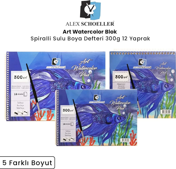 Alex Schoeller Art Watercolor Pad Spiralli Sulu Boya Defteri 300g 12 Yaprak - Image 1