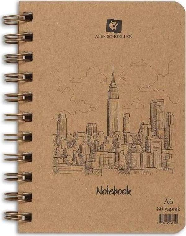 Alex Schoeller Defter Spiralli Kraft Sert Kapak 70 gr A6 80 Yaprak Çizgili - Image 1