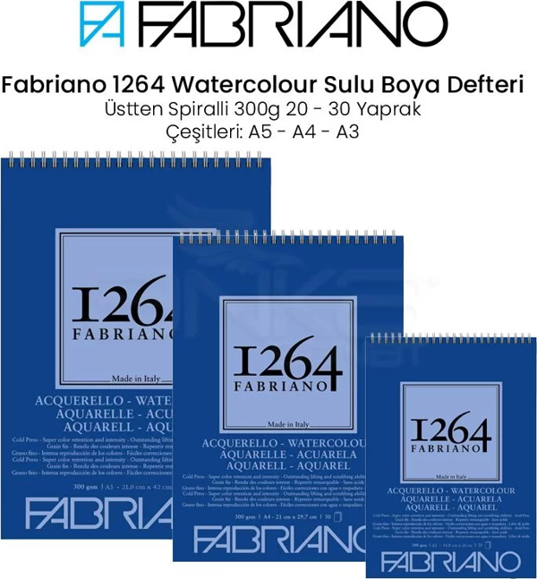 Fabriano 1264 Watercolour Sulu Boya Defteri Üstten Spiralli 300g - Image 1
