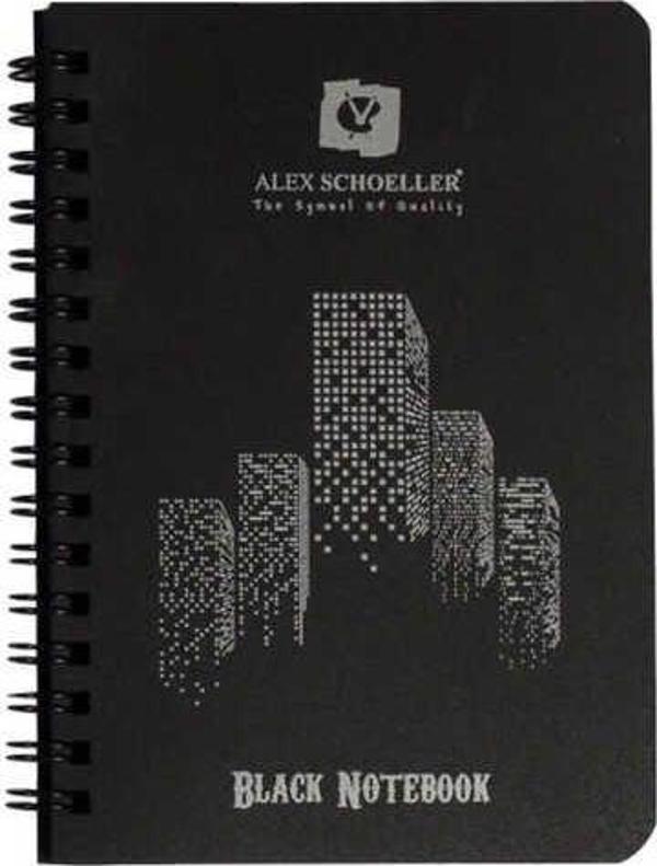 Alex Schoeller Spiralli Plastik Kapak Defter Siyah A6 60 Yaprak - Image 1
