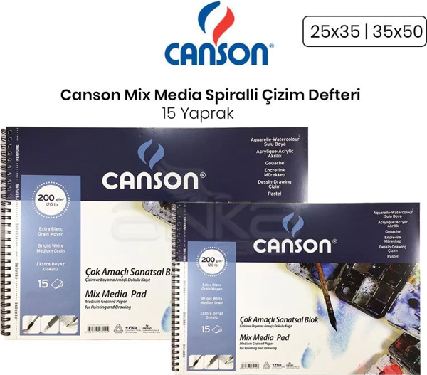 Canson Mix Media Spiralli Çizim Defteri 15 Yaprak 200g - Image 1