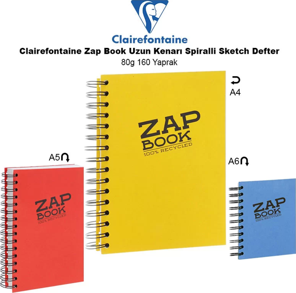 Clairefontaine Zap Book Uzun Kenarı Spiralli Sketch Defter 80g 160 Yaprak - Image 1