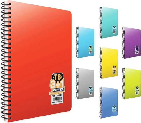 Gıpta Tb Spiralli Seperatörlü Plastik Kapak Defter A4 150 Yaprak 3+1 - Image 1