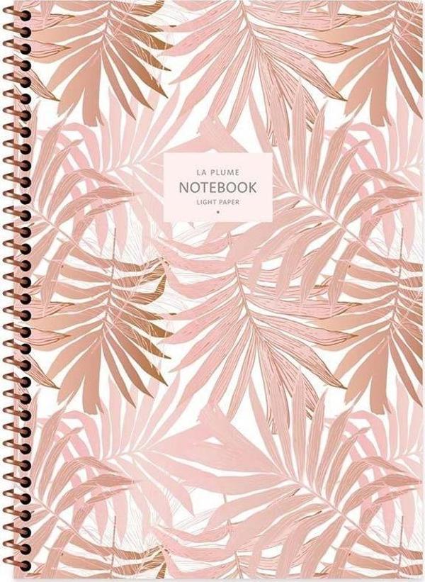 Keskin 16,5x22,5 Spiralli La Plume Leaves Karton Kapak 80 Yaprak Kareli Defter 385242-99 - Image 1