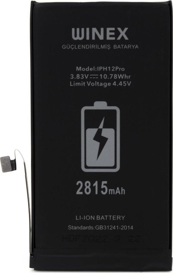 Winex İphone 12 Pro Uyumlu Güçlendirilmiş Premium Batarya - Image 1