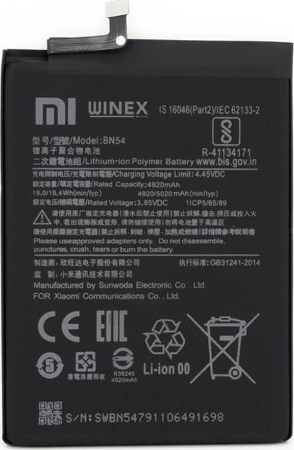 Winex Mobile Redmi Note 9 Güçlendirilmiş Premium Batarya - Image 1