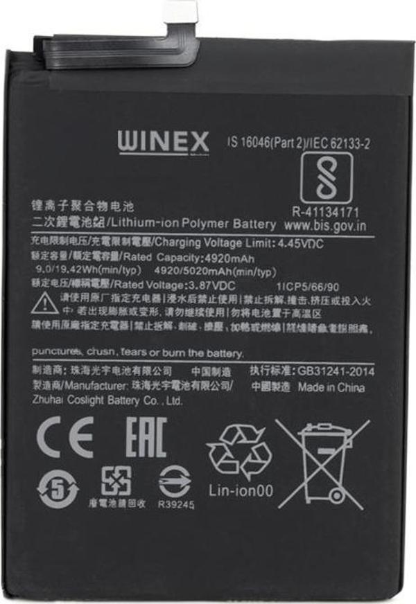 Winex Redmi Note 9 Pro Uyumlu Güçlendirilmiş Premium Batarya BN53 - Image 1