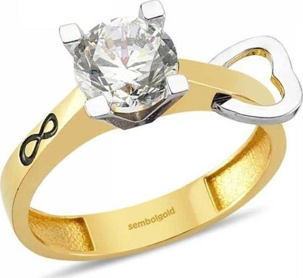 Altın Tektaş Yüzük Özel Tasarım Swarovski - Image 1