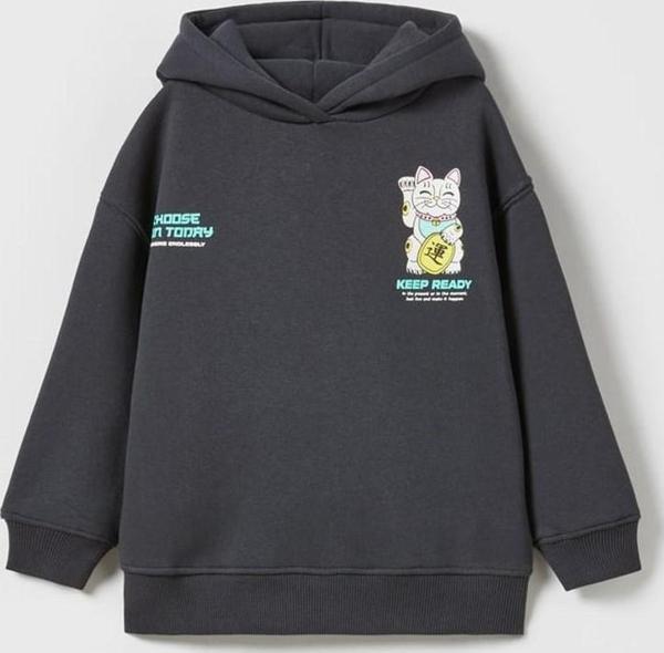 KIZ ÇOCUK KEDİ DESENLİ KAPŞONLU PAMUK SWEAT - Image 1