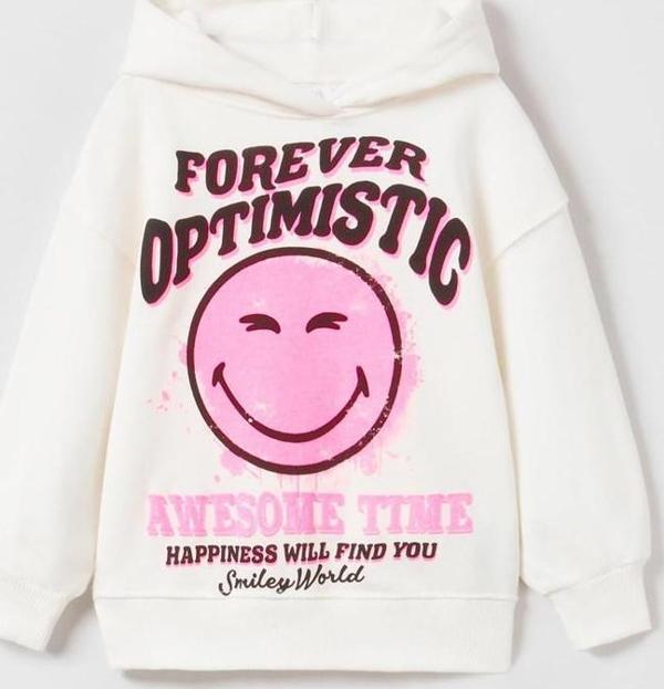 KIZ ÇOCUK SMILE BASKILI KAPŞONLU PAMUK SWEAT - Image 1