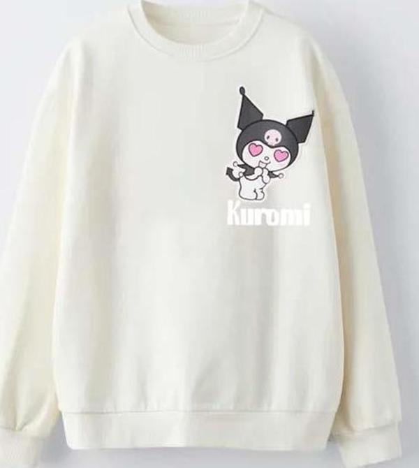 KIZ ÇOCUK KUROMİ MODELLİ BİSİKLET YAKA PAMUK SWEAT - Image 1