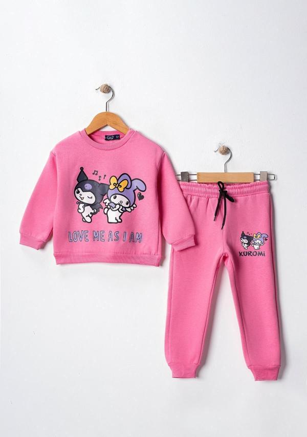 KIZ ÇOCUK KUROMİ MODELLİ 3 İPLİK ŞARDONLU PAMUK EŞOFMAN TAKIMI - Image 1