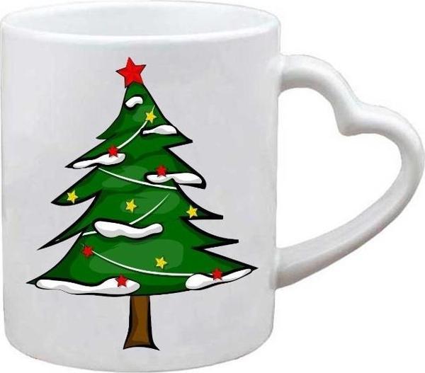 Kişiye Özel Yılbaşı Ağacı Merry Christmas Yeni Yıl Kalp Kulplu Kupa Bardak - Image 1
