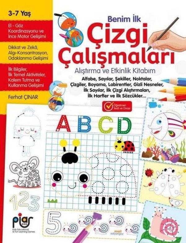 Benim İlk Çizgi Çalışmaları Alıştırma ve Etkinlik Kitabım 3 - 7 Yaş - Piar Yayınları - Image 1