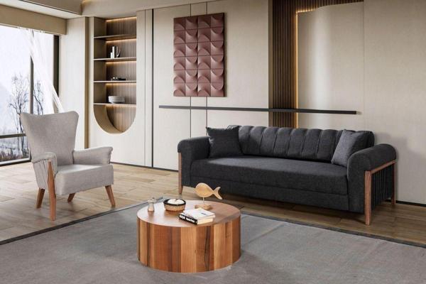 Perla Sofa Kitkat Ahşap Yataklı Sandıklı Koltuk Takımı Antrasit - Image 1