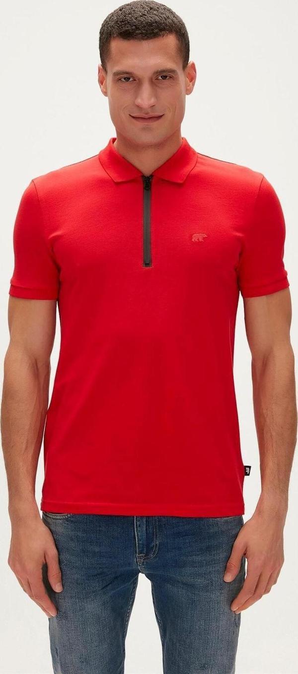 Bad Bear Cord Crimson Red Kırmızı Polo Yaka Fermuarlı Erkek T-Shirt - Image 1