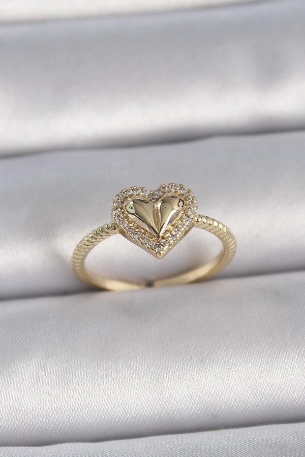 Gold Renk Ayarlanabilir Zirkon Taşlı Kalp Model Kadın Yüzük - EBJ261410W29253 - Image 1