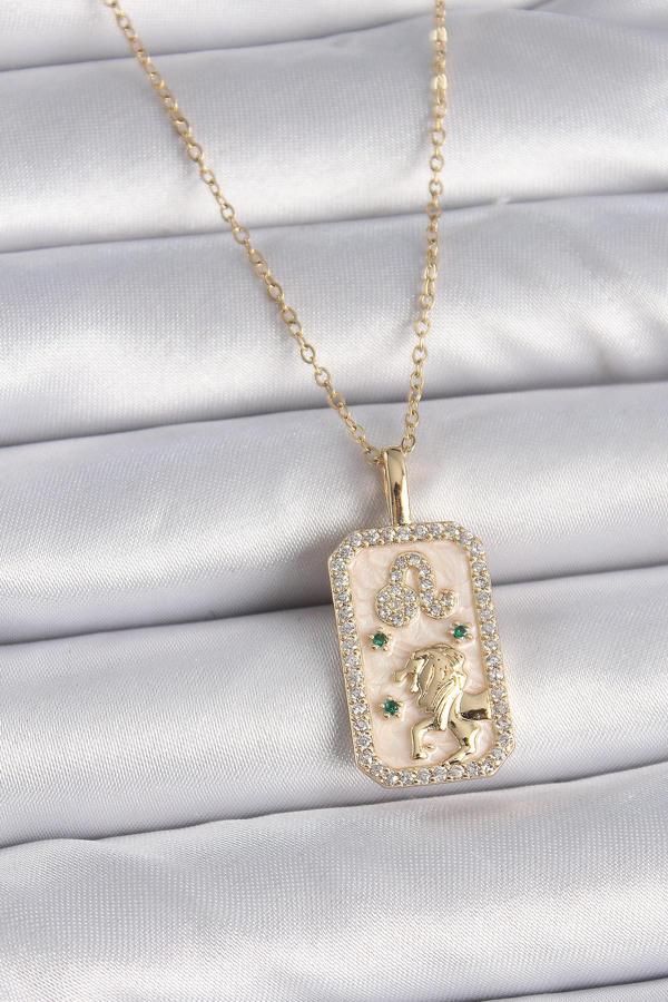Gold Renk Zincir Aslan Burcu Zirkon Taşlı Kadın Kolye - EBJ261410W29153 - Image 1