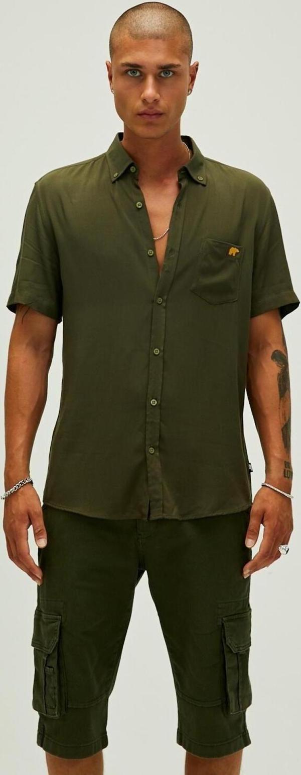 Bad Bear Frank Shirt Haki Yeşil Kısa Kollu Erkek Gömlek - Image 1